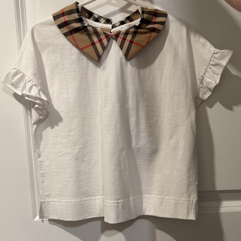 Burberry White Girls' Tee with Signature Plaid Collar